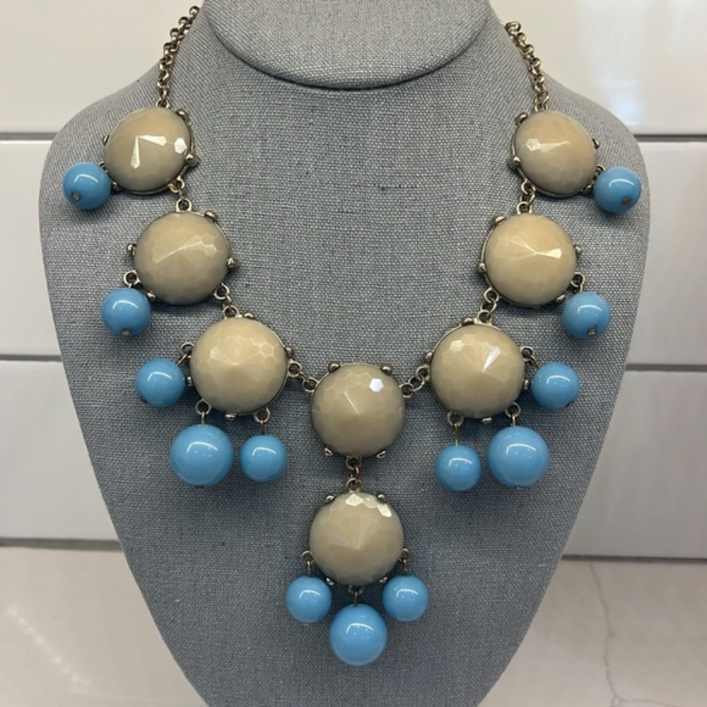 Vintage Chandelier Blue and Cream Beaded Necklace